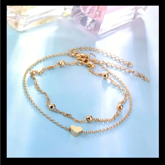 ๐๐Gold Tone Heart Anklet, New in Package - Picture 1 of 2